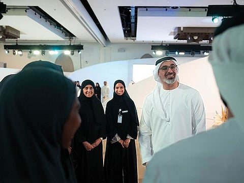 Sheikh Khaled bin Mohamed bin Zayed, member of the Abu Dhabi Executive Council and Chairman of the Abu Dhabi Executive Office, interacts with Abu Dhabi government leaders at the Retreat on Saturday
