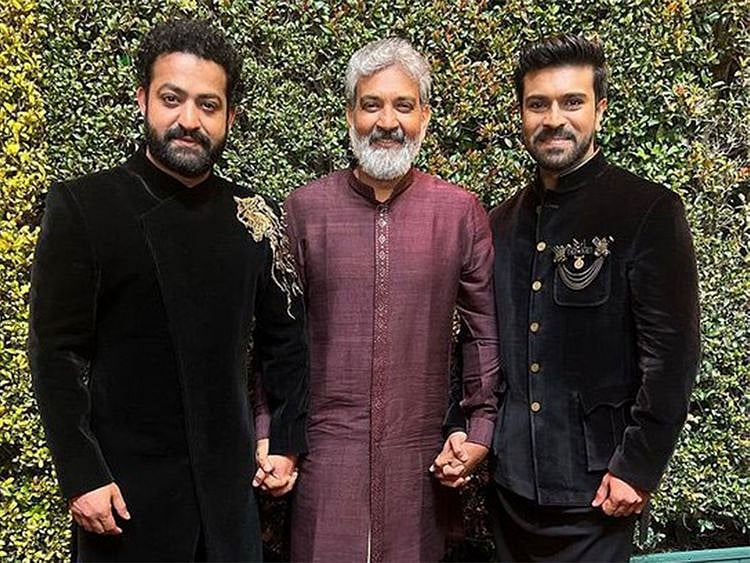 From Left: Jr NTR, SS Rajamouli and  Ram Charan