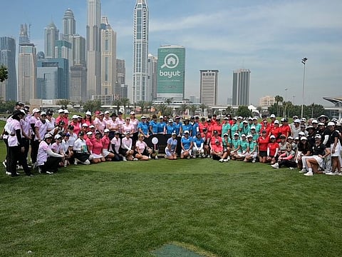 All the 120 competitors in the Ladies ICC UAE Final at Emirates Golf Club