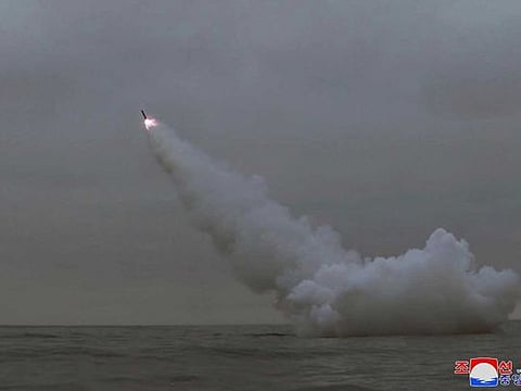 File photo: This photo provided by the North Korean government shows what it said was a cruise missile the country test-fired from a submarine off the east coast of North Korea early Sunday, March 12, 2023. 