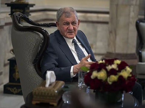 Iraqi President Abdul Latif Rashid is interviewed by The Associated Press in Saddam Hussein's former palace in the old Green Zone in Baghdad.