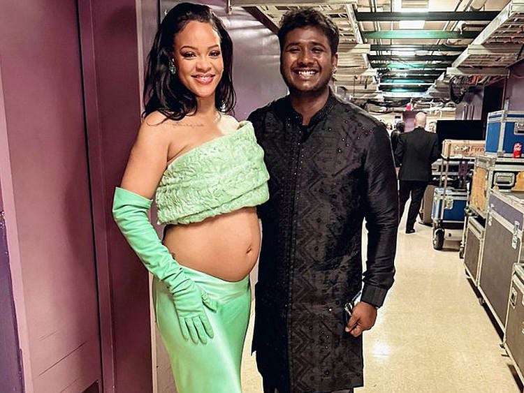 Rihanna with 'Naatu Naatu' singer Rahul Sipligunj