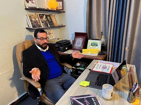 Iraqi journalist Muntazer Al Zaidi, who gained fame for hurling his shoes at President George W. Bush during a joint statement with Iraqi Prime Minister Nouri Al Maliki in December 14, 2008, at his home in Baghdad.