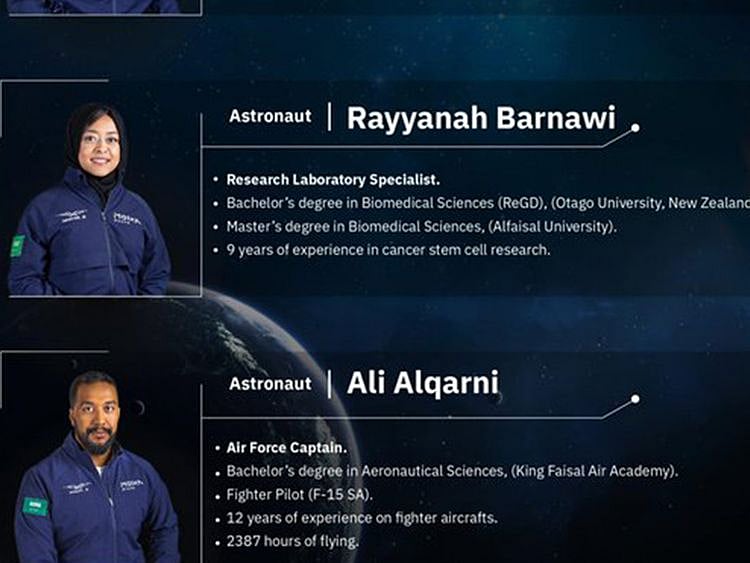  In a matter of weeks, Saudi Arabia will make history when it sends its first-ever astronauts to the International Space Station – including the first Arab female in space. Ali Al Qarni and Rayyanah Barnawi - members of the inaugural Saudi national astronaut programme - will be part of the four-man crew Axiom-2 mission to blast off in May from the Kennedy Space Center in Florida.