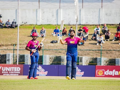 UAE skipper Muhammad Waseem celebrates after scoring his maiden century in the ODIs on Wedenesday.