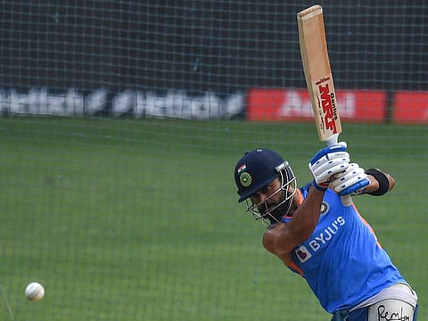 India's Virat Kohli bats in the nets during a practice session at the Wankhede Stadium in Mumbai on Thursday.