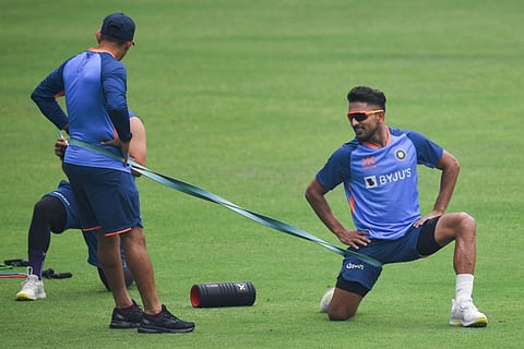 India's Umran Malik (right) attends a practice session at the Wankhede Stadium in Mumbai, ahead of their first One Day International against Australia.