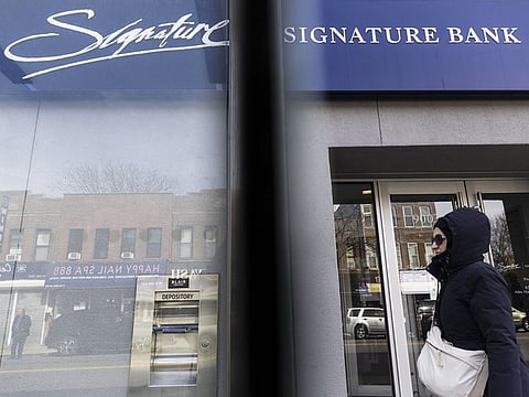 Signage outside a Signature Bank branch in the Brooklyn borough of New York. 
