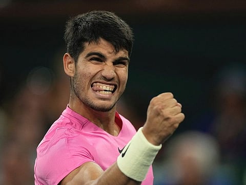 Carlos Alcaraz of Spain reacts during his victory over Felix Auger-Aliassime of Canada at the BNP Paribas Open in Indian Wells on Thursday.