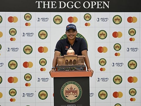 Miguel Tabuena (Phi) with the trophy after winning The DGC Open on the Asian Tour