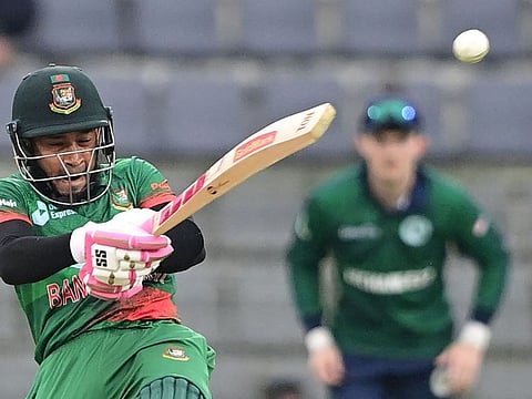 Bangladesh's Mushfiqur Rahim plays a pull shot during his century in the second ODI against Ireland on Monday.