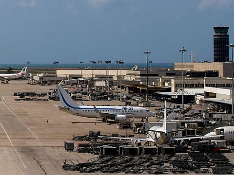 Planes are grounded due to the COVID-19 pandemic at the Rafik Hariri International Airport in Beirut, Lebanon, on March 19, 2020.  