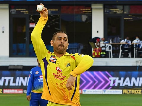 CSK Captain MS Dhoni tries a hand at bowling during a practice session