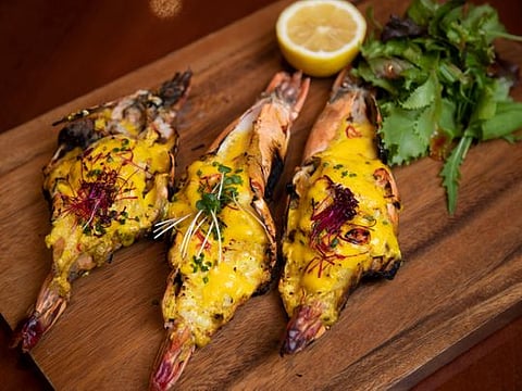 Grilled jumbo saffron shrimps