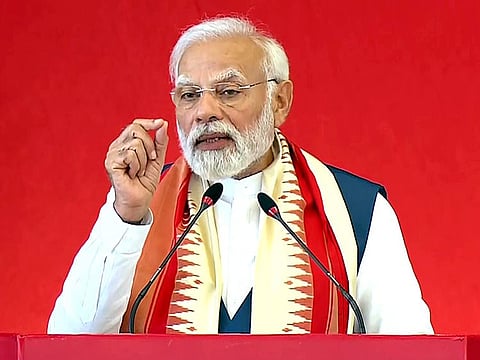 Prime Minister Narendra Modi speaks during the inauguration of Sri Madhusudan Sai Institute of Medical Sciences and Research, in Chikkaballapur on Saturday. 