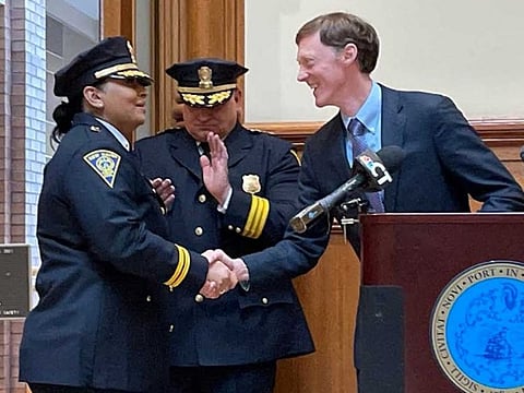 Manmeet Colon is sworn as first assistant police chief of Connecticut's New Haven city.