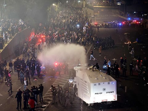 Protesters clash with the police during a rally against the Israeli government's judicial reform in Tel Aviv, Israel on March 27, 2023.