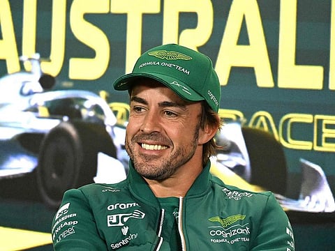Aston Martin's Fernando Alonso speaks at a press conference ahead of Australian Grand Prix at Albert Park Circuit in Melbourne on Thursday.