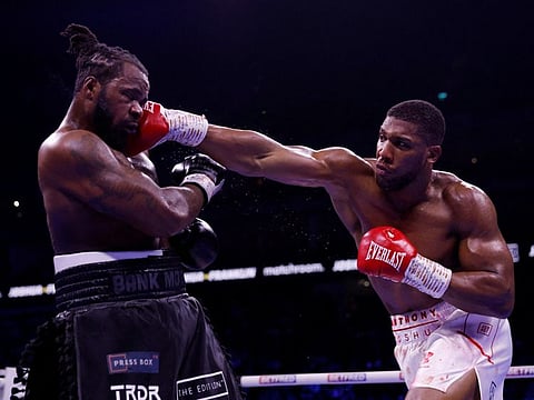 Anthony Joshua (right) in action against Jermaine Franklin Boxing at the O2 Arena, London, Britain.