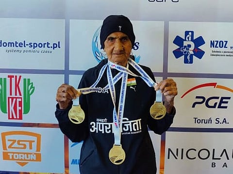 India's 95-year-old Bhagwani Devi Dagar won 3 gold medals in the ninth World Master Athletics Indoor Championship 2023 at Torun, Poland.