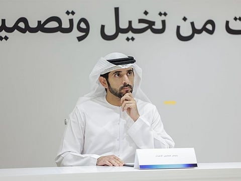  Sheikh Hamdan bin Mohammed bin Rashid Al Maktoum at the Board of Trustees of the Dubai Future Foundation meeting today.