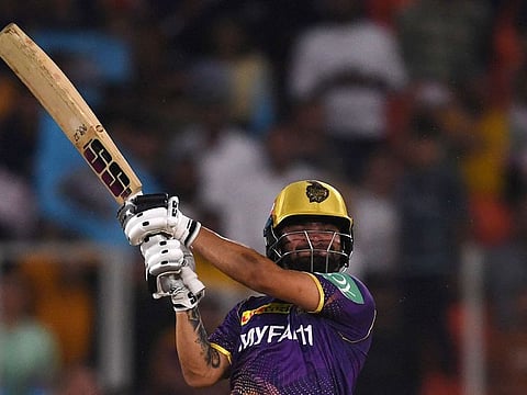 Kolkata Knight Riders' Rinku Singh plays a shot during the Indian Premier League (IPL) Twenty20 cricket match between Gujarat Titans and Kolkata Knight Riders at the Narendra Modi Stadium in Ahmedabad on April 9, 2023. 
