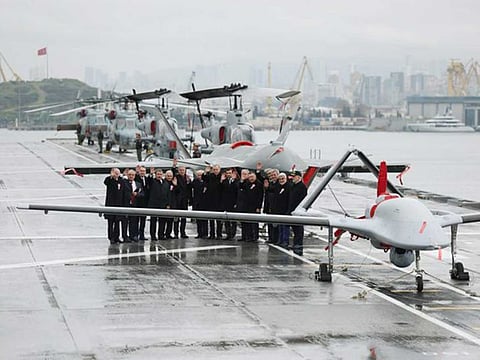 Turkey launched its first aircraft carrier on Monday.