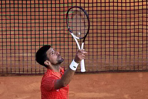 Serbian Novak Djokovic celebrates after winning his Monte-Carlo ATP Masters Series tournament round of 64 tennis match against Ivan Gakhov in Monaco.