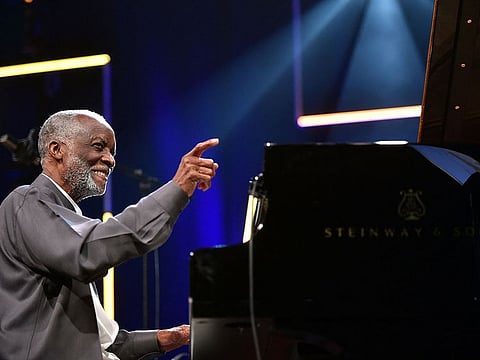 In this file photo taken on August 04, 2016 US jazz pianist and composer, Ahmad Jamal performs during a concert in the Marciac Jazz Festival in Marciac.