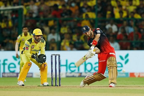 Royal Challengers Bangalore's Glenn Maxwell plays a shot in the IPL match against Chennai Super Kings at M.Chinnaswamy Stadium, in Bengaluru.
