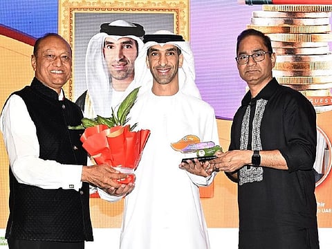 Dr. Thani bin Ahmed Al Zeyoudi, UAE-Minister of state for Foreign Trade with CA Harikishan Rankawat and Mr Paras Shahdapuri, Chairman of Nikai. 