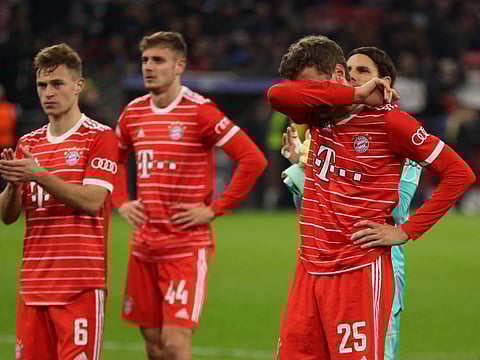 Bayern Munich's Thomas Mueller looks dejected after the loss to Manchester City at Allianz Arena in Munich on Wednesday.