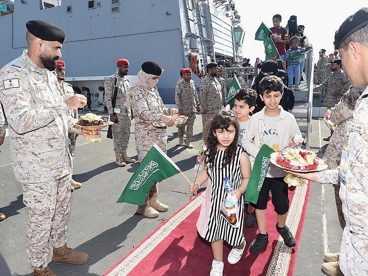 Saudi citizens and other nationals arriving in Jeddah, upon their rescue from Sudan.  