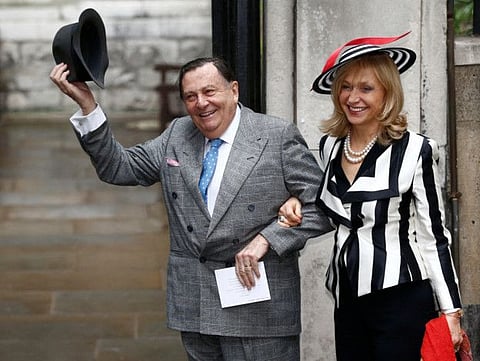 File photo of comedian Barry Humphries and his wife Lizzie Spender.