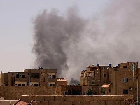 Smoke is seen rise from buildings during clashes between the paramilitary Rapid Support Forces and the army in Khartoum North, Sudan.