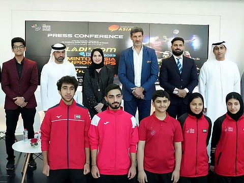Badminton Asia Championships officials and players during the press conference to announce the details of the championships on Monday.