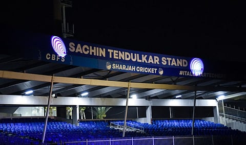 The new Sachin Tendulkar stand at the Sharjah Cricket Stadium.