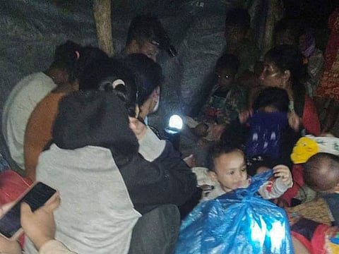 Villagers taking shelter at Sigapokna village, on Mentawai island.