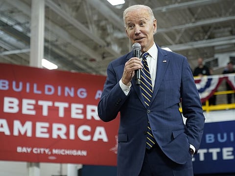 President Joe Biden speaks about manufacturing jobs and the economy at SK Siltron CSS, a computer chip factory in Bay City, Mich., Nov. 29, 2022.