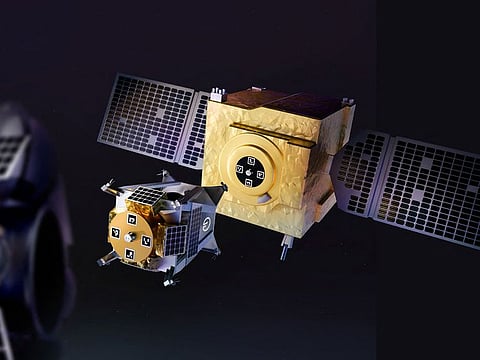  An artist's rendition of a "gas station" (L) in space refueling a satellite.