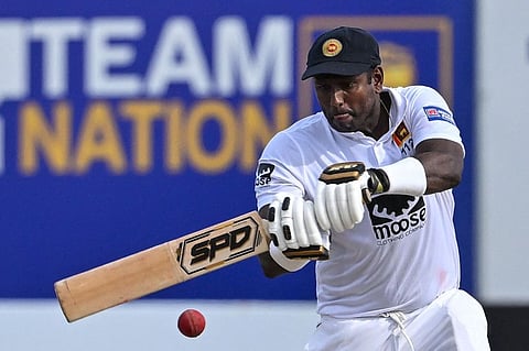 Sri Lanka's Angelo Mathews plays a shot during fourth day of the second and final Test against Ireland in Galle on Thursday.
