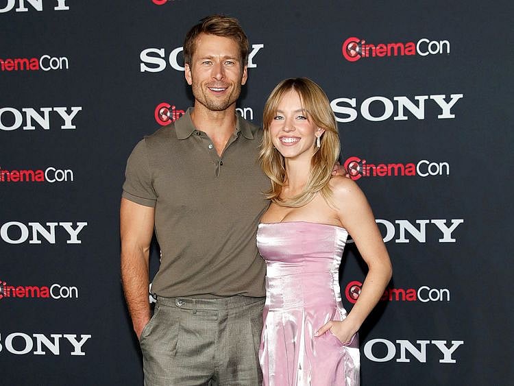 Glen Powell and Sydney Sweeney, promoting the movie Anyone But You, attend a Sony Pictures presentation during CinemaCon, the official convention of the National Association of Theatre Owners, in Las Vegas, Nevada, U.S. April 24, 2023.