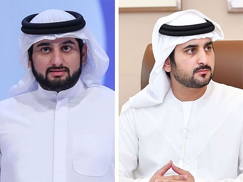 (right) Sheikh Maktoum bin Mohammed bin Rashid Al Maktoum is the First Deputy Ruler of Dubai, and the Deputy Prime Minister and Minister of Finance of the UAE; (left) Sheikh Ahmed bin Mohammed bin Rashid Al Maktoum, Second Deputy Ruler of Dubai, Chairman of the Dubai Media Council, President of the UAE National Olympic Committee, and Chairman of the Mohammed Bin Rashid AI Maktoum Knowledge Foundation