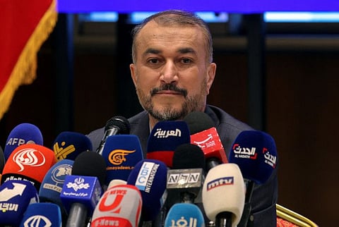 Iranian Foreign Minister Hossein Amirabdollahian attends a news conference at the Iranian embassy in Beirut, Lebanon April 28, 2023.  