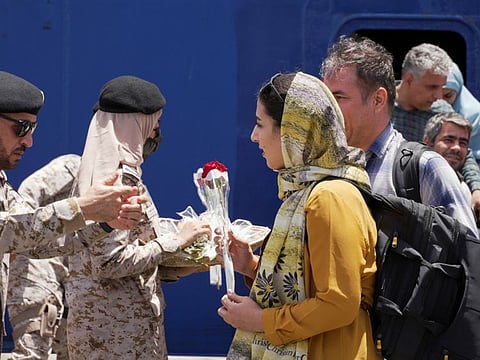 Iranian nationals and others arrive at Jeddah Sea Port after being evacuated by Saudi Arabia from Sudan to escape the conflict, on April 29, 2023.  
