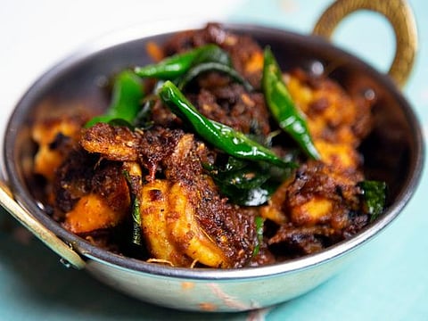 South Indian style prawn pepper roast