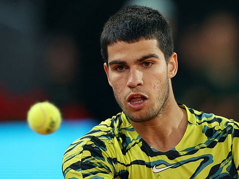 Spain's Carlos Alcaraz in action during his round of 32 match against Bulgaria's Grigor Dimitrov.