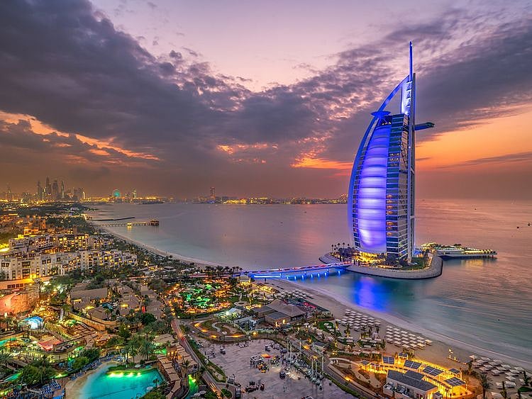 STOCK Dubai skyline / tourism / burj / arab