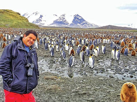 Ranjit Roy with the King Penguins of South Georgia