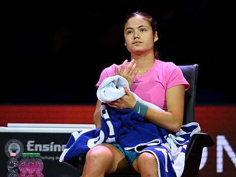 Britain's Emma Raducanu during her round of 32 match against Latvia's Jelena Ostapenko in Stuttgart.